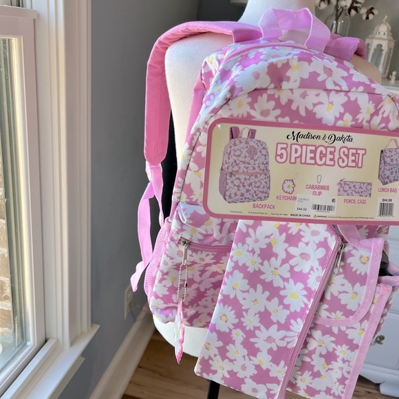 Madison and Dakota Backpack Set Pink Daisy Matching Lunch Bag Pencil Case New - Picture 11 of 14